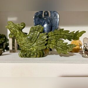 Green Carved Jade Phoenix Figurine